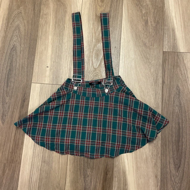 Dolls Kill wild cat plaid skirt with suspenders Small