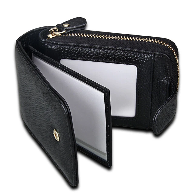 Men Women Wallet Genuine Leather RFID Zip Around Bifold Credit Card Holder Purse 11