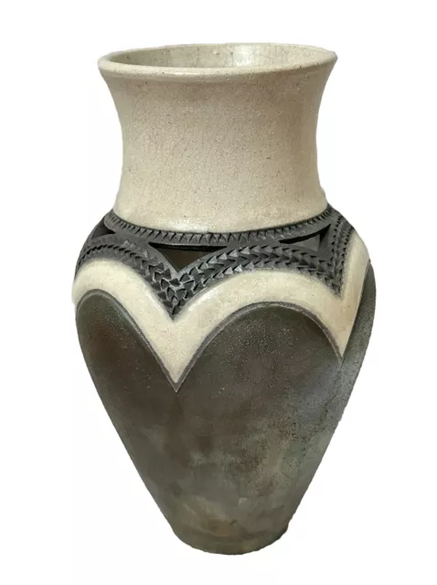 CHRISTINE DAVIS Indiana Artesian Raku Metallic Studio Art Pottery 9” Vase