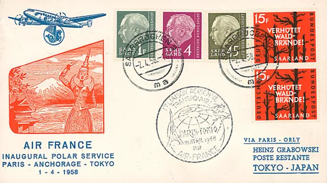 FFC SAARLAND "1st Transpolar Flight Air France Paris-Anchorage-Tokyo" 1958