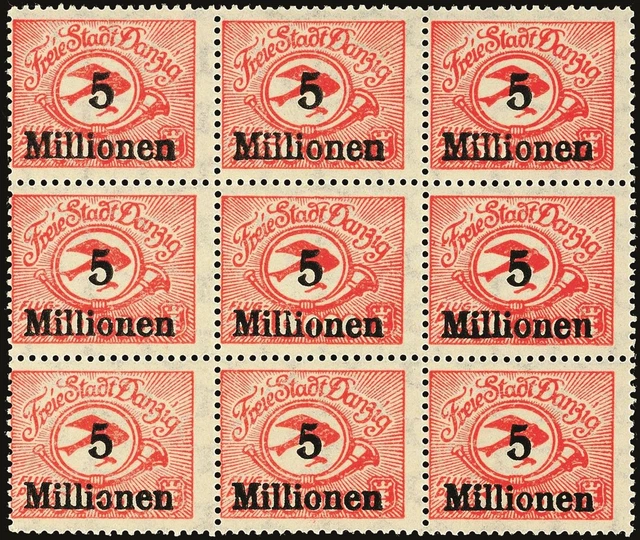 16094) Danzig 180FI postfrisch 9er-Block mit 8 Normalwerten Pracht Mi. 170,-