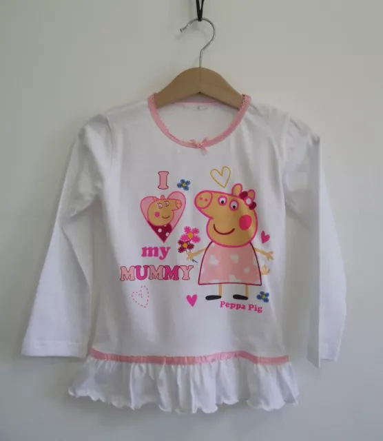 NEXT Girls Peppa Pig Character T-Shirt Tee White Long Sleeved Top 2-8 Years NEW