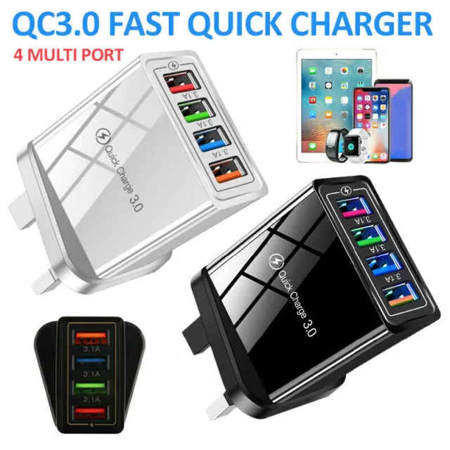 4 Multi-Port USB Hub Fast Quick Charge Mains Wall Charger UK Plug Adapter Phones