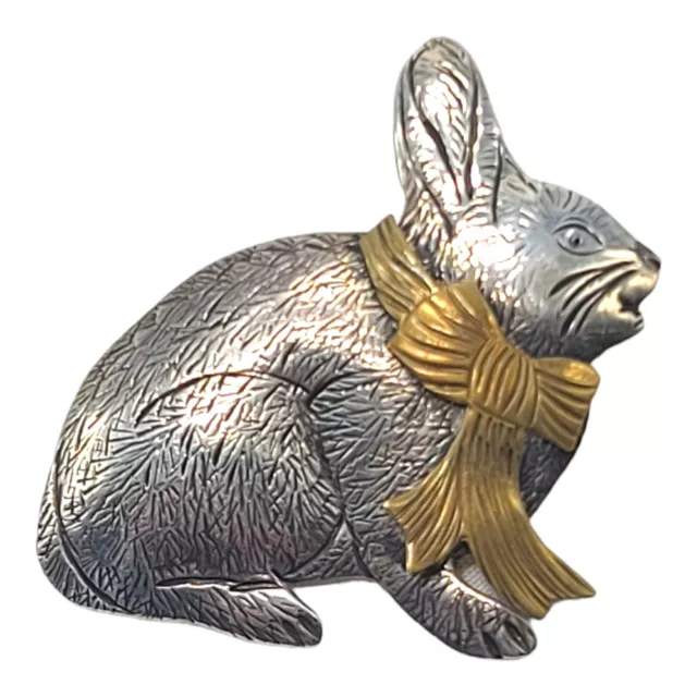 Fun large sterling silver & brass bunny rabbit hare brooch pin Courtney Peterson
