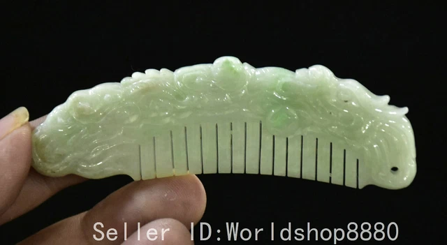 3.6" ancient Chinese hetian jade emerald carving Dragon comb Amulet pendant