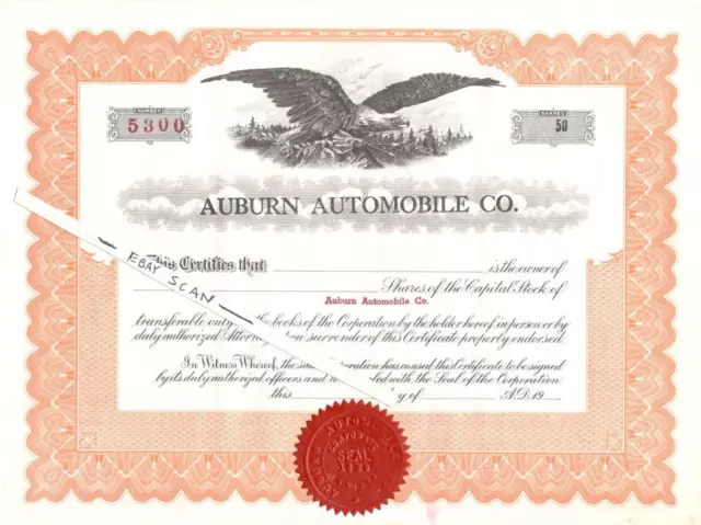 Auburn Automobile Co - Stock Certificate - Automotive Stocks