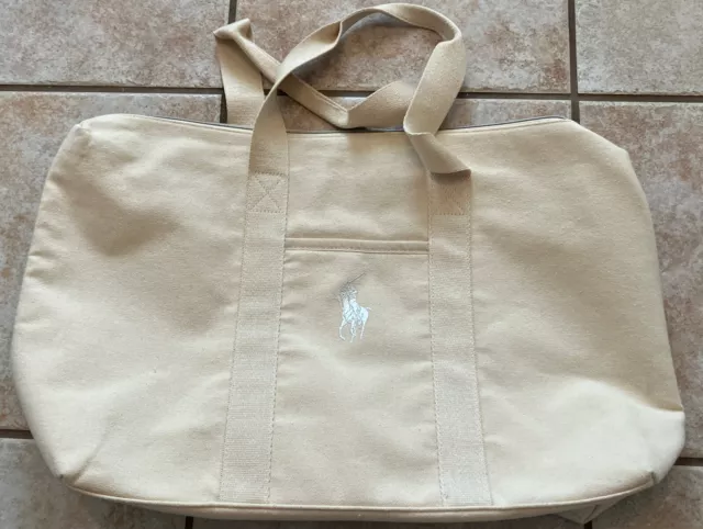 RALPH LAUREN POLO NWOT Canvas Gym Weekend Travel Bag Tote Carry On Cream Beige