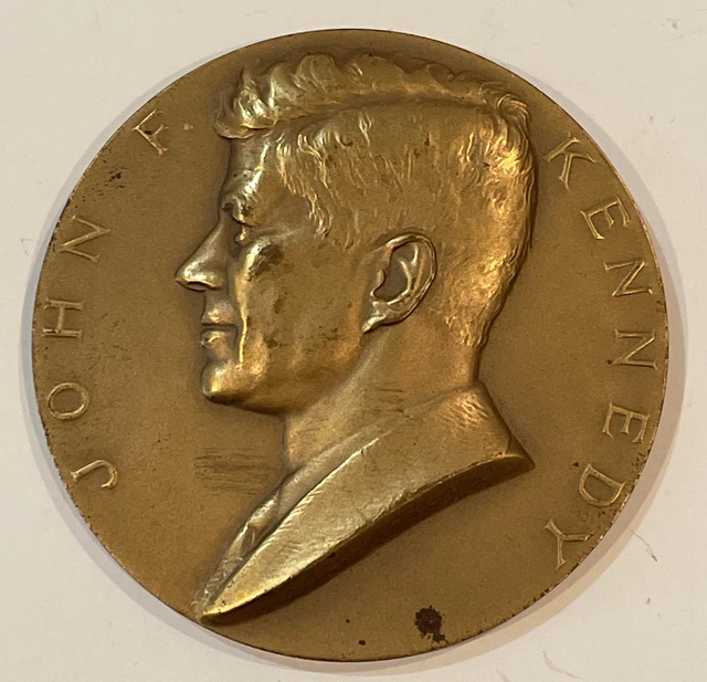 Vintage HUGE 1961 JFK Brass Medal - President John F Kennedy Inauguration 3"