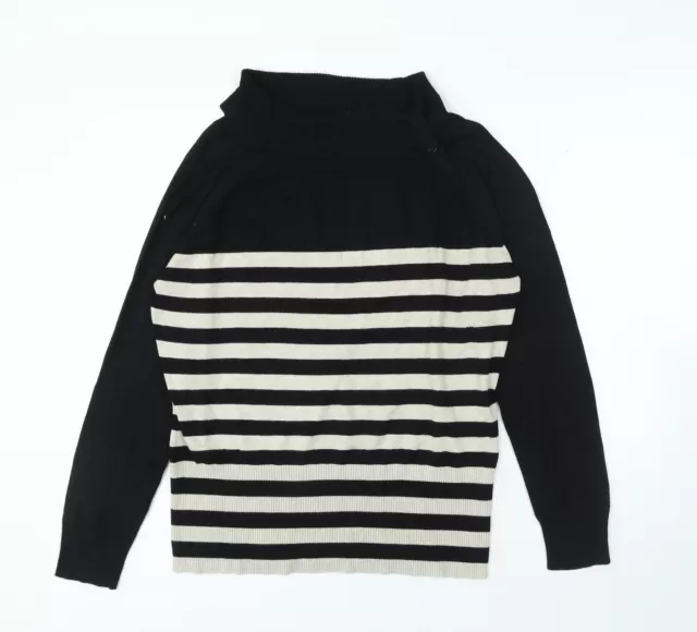 Maglione pullover Wallis da donna nero a righe collo arrotolato in poliestere taglia 18