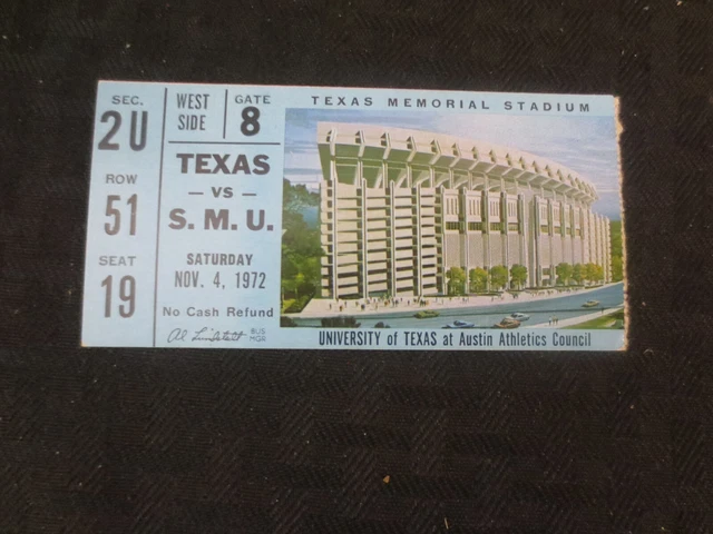 Texas Longhorns Football Ticket  VS SMU Nov 4, 1972