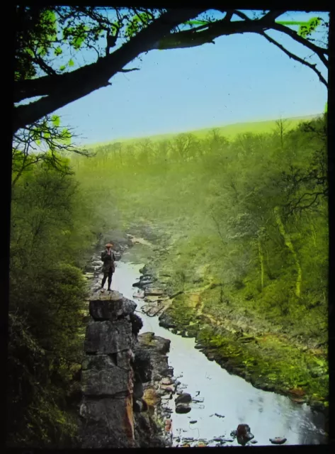 GETÖNTES Glas magische Laterne Rutsche ADLER CRAG BOLTON HOLZ DATIERT 1910 FOTO