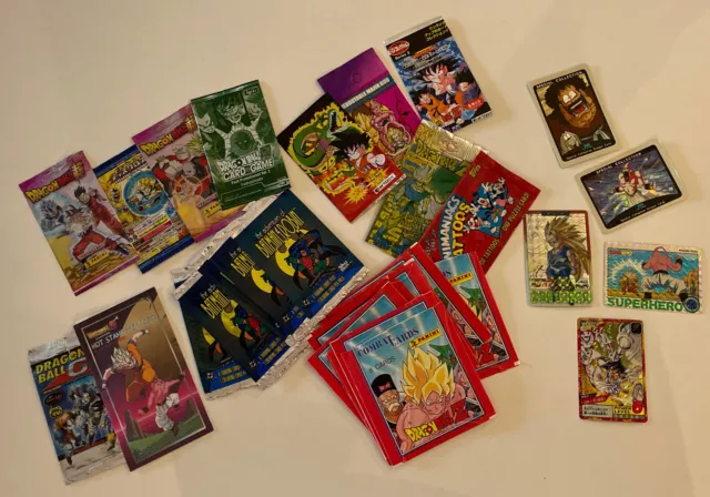 Lot De Boosters Et Sachets Vides + 5 Fakes Cards Dragon Ball Z rare DBZ