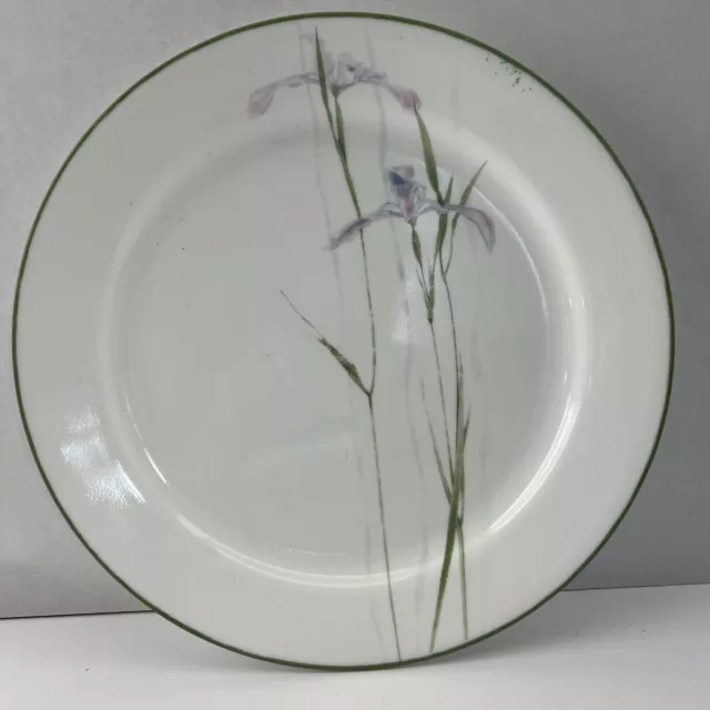 Corelle Shadow Iris 10 1/4" Dinner Plates Floral Green Rim Corning USA Vtg Set