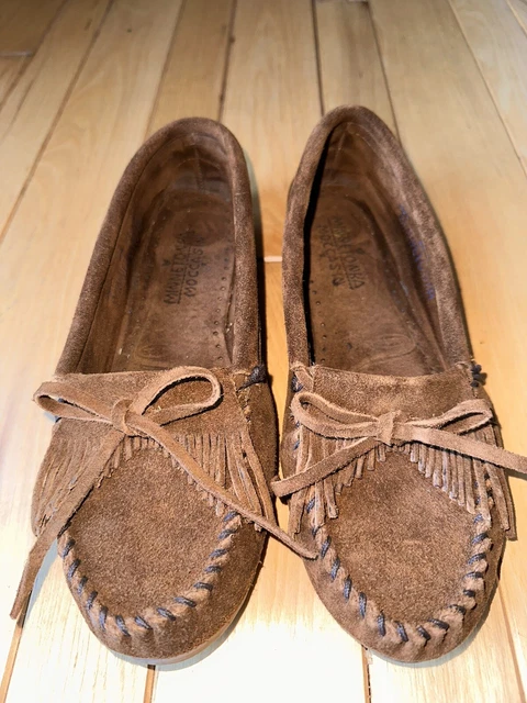 Minnetonka Kilty 403 Moccasin Flats, Women's Size 8.5, Brown Suede NEW MSRP $65