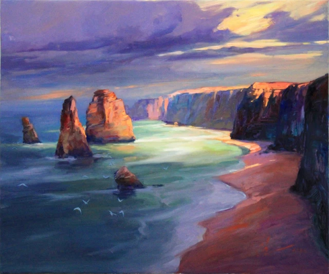 Seascape painting Original art Impressionism Oil on canvas by S. Chernyakovsky
