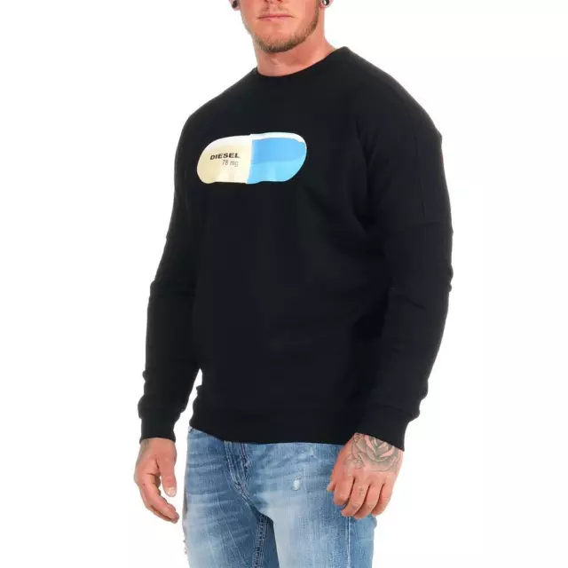 DIESEL S KALB QA FELPA Mens Sweatshirt Crew Neck Pullover Black Over Size Jumper 2