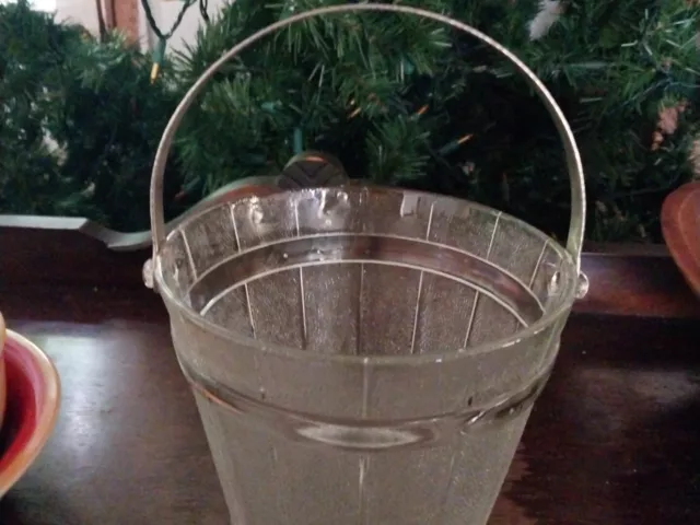 Vintage Frosted Glass Ice Bucket with Metal Handle and Bucket Design