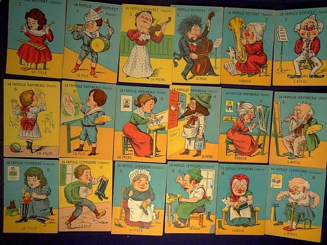 Ancien jeu de 7 familles circa 1920 caricatures des métiers + Notice