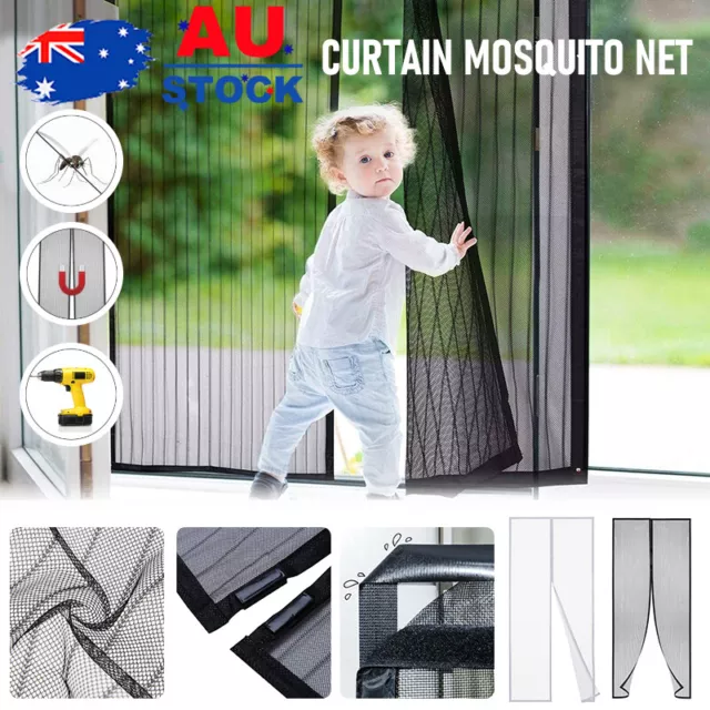 2 x SET Magnetic Door Mesh Black Fly Screen Magic Magna Mosquito Bug Curtain