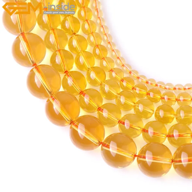 Round Yellow Citrine Quartz Gemstone Loose Beads Jewelry Making 15" Wholesale
