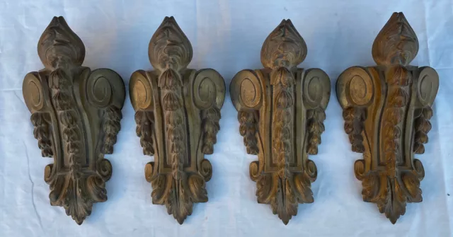 4 French Victorian Fancy Brass Curtain Tiebacks 8” X 4” X 2 1/4”