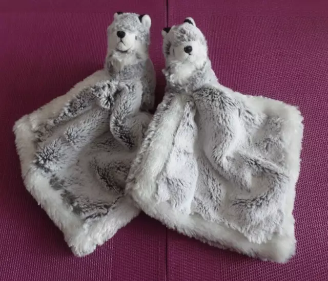 S18 / lot 2 doudou plat chien blanc gris husky DANI CREATIONS