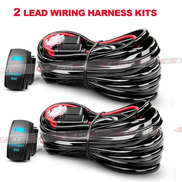 2PCS UNIVERSAL LED Light Bar Wiring Harness Kits 12V 40A Relay Rocker