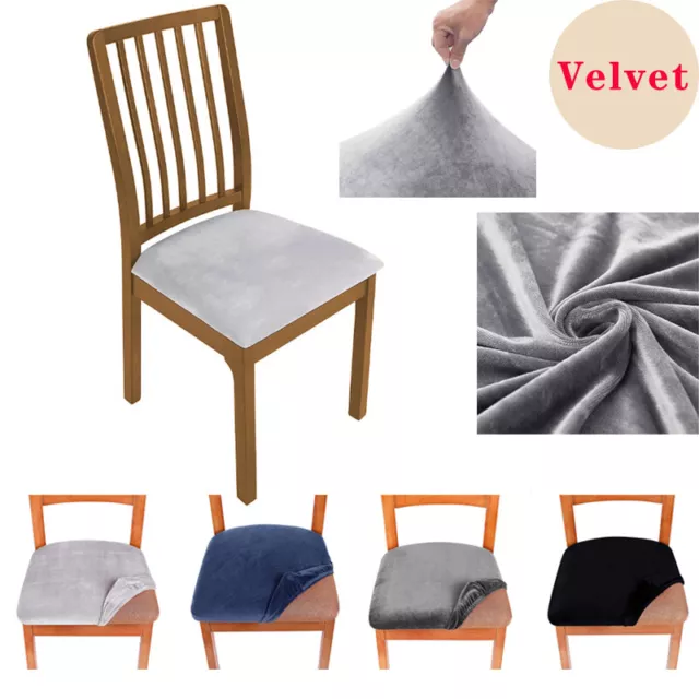 Velvet Stretch Dining Chair Seat Covers Removable Cushion Slipcovers Protector