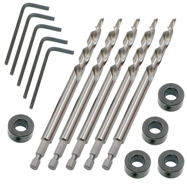 5pack 9mm Hex Shank Pocket Hole Step Drill Bit Pocket Pilot Hole Drill Guide