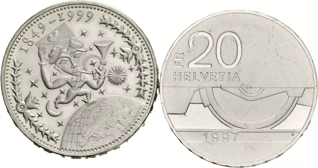 Künker: Schweiz, 2 x 20 Franken 1997, 1999, Silber, Top!