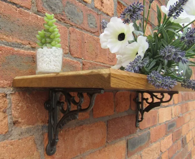 SOLID OAK WOOD HANDMADE SHELVES rustic Shelf cast iron shelf brackets