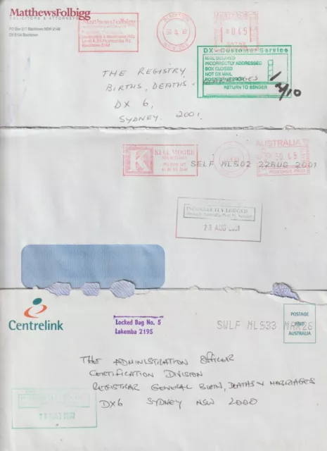 1990's 2000's Covers DX Customer Service Incorrectly Posted Cachet Centrelink