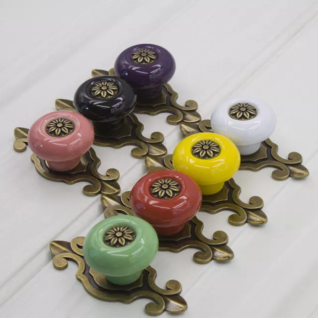 Ceramic Door Knobs Retro Drawer Cabinet Wardrobe Cupboard Pull Handle Decor