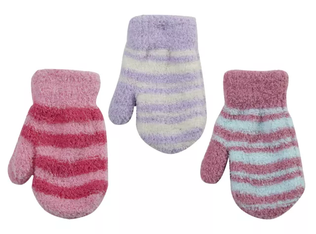 Bébé bébé filles mitaines d'hiver à rayures chaudes gants polaires mitaines neuf TIQUE TOCK 2