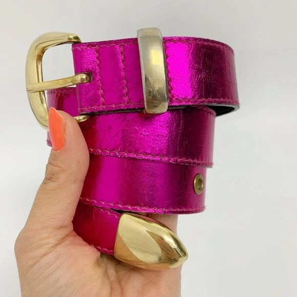 Escada neon pink gold hardware genuine leather belt Sz 40 Western Germany made