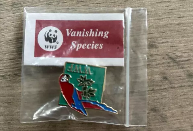 WWF World Wildlife Fund Parrot Enamel & Brass Pin Badge Vanishing Species