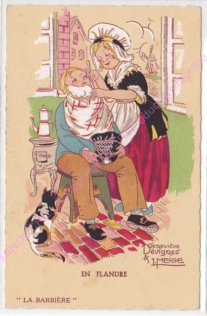 Cpsm Fantasy Illustrator Devignes & Meige IN Flandre La Barber Cat