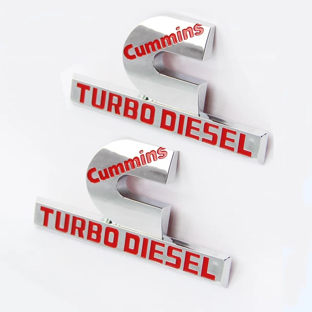 2x OEM Red Cummins Turbo Diesel HIGH OUTPUT Emblem Decal fits F 4.5"