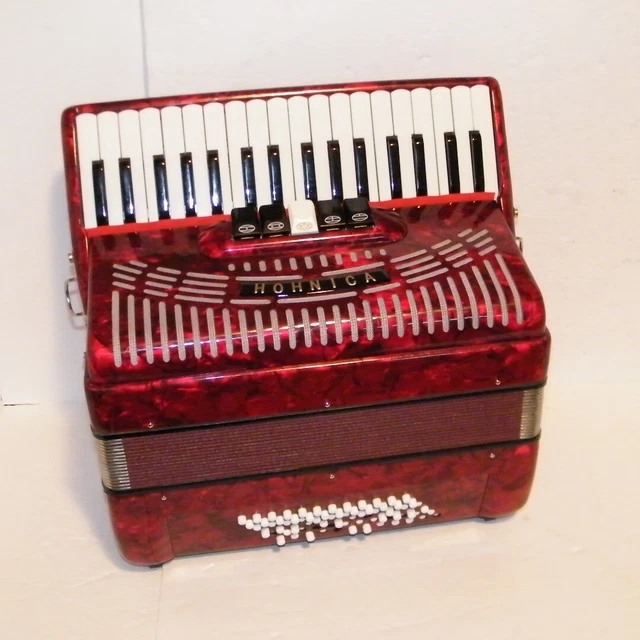 Hohner Hohnica 1305 Beginner 72 Bass Accordion Red - BASS Button Issue