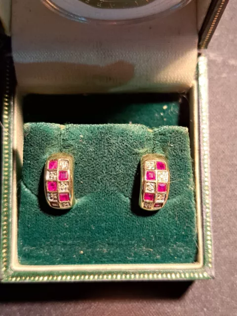 9ct GOLD Ruby and Diamond Earrings