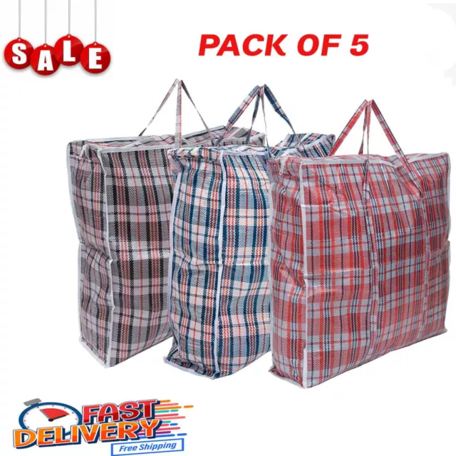 5x JUMBO LAUNDRY BAGS Zipped Reusable Large Strong Shopping Storage Bag Moving