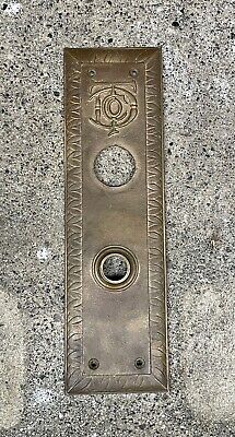 Antique Brass Entry Door Knob Back Plate Dixie Terminal Cincinnati Oh 10.25 X 3”