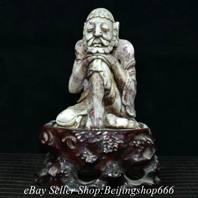7.8" Chinese Natural Shoushan Stone Carved Old Man Figure Stateu Sculpture