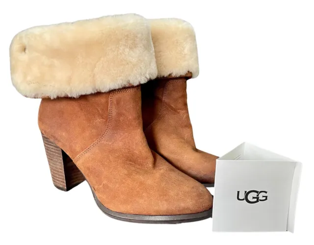 UGG® Australia Tan Suede Layna Ankle Boot, Chestnut, size 7 US, Shearling Lined