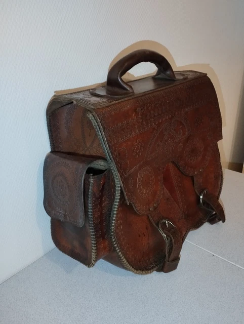 Ancien gros Cartable ancienne sacoche cuir épais bagage