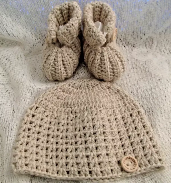 Handmade Crochet Baby Hat and booties in Bella Baby  4 ply baby yarn