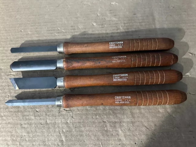 Vintage Craftsman 4 Piece High Speed Steel Wood Turning Lathe Chisels Usa