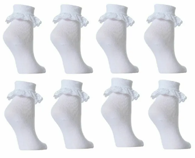 New Girl Kid Infants 3,6 Pairs Cotton Lace Frilly Ankle School Dress White Socks