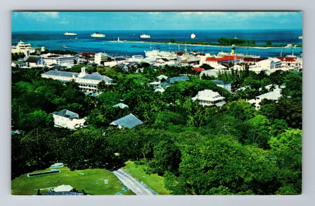 Nassau Bahamas Overlooking Town & Harbor, Cruise Ships, Antique Vintage Postcard