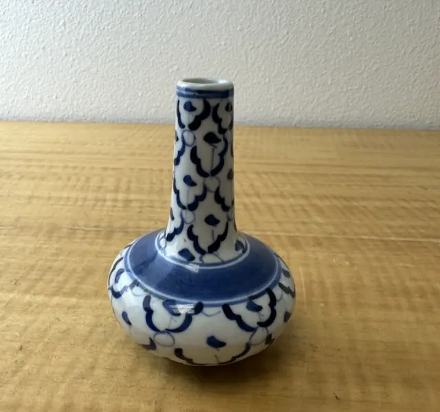 Talavera 4" Tall Small Blue White Bud Vase Plant Propagation Miniature Shelf Dec